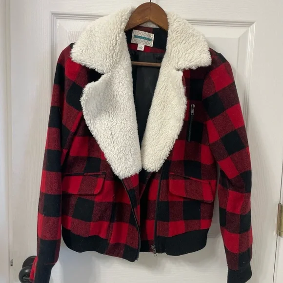 Collar Plaid Shearling Bomber Supreme Plaid Shearling Bomber Red